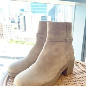 Anne Klein Fenix Suede Chunky Platform Y2K Tall Ankle Boot Block Heel Size 9.5